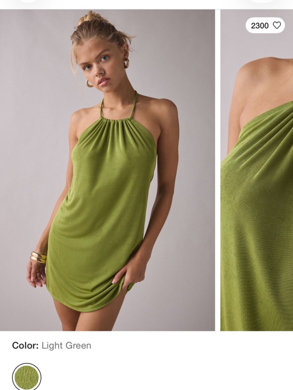 UO Green Echo Slinky High-Neck Halter Mini Dress Size Small